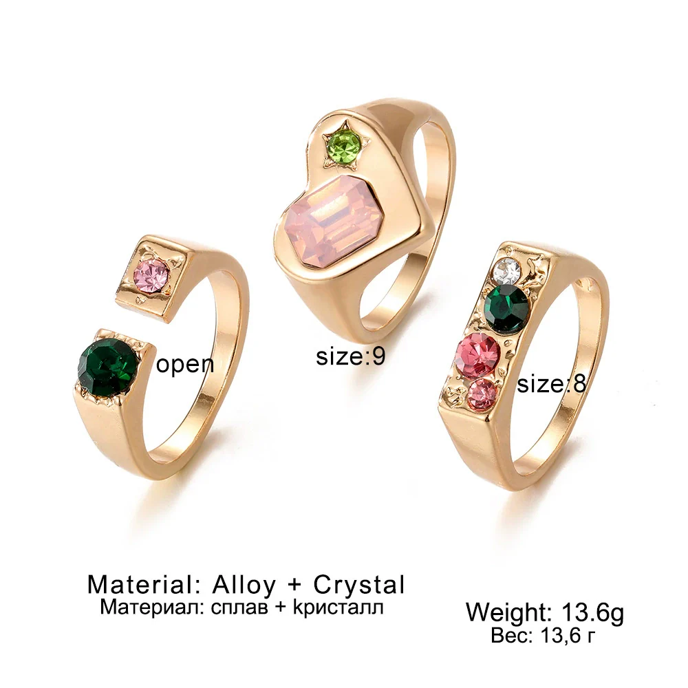 Alloy Retro Love Square Rhinestone Heart Diamond Ring Unisex - Image 2