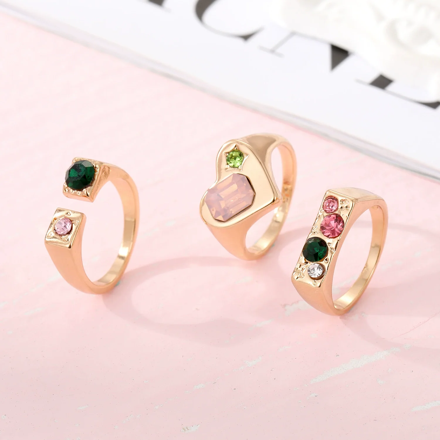 Alloy Retro Love Square Rhinestone Heart Diamond Ring Unisex - Image 4