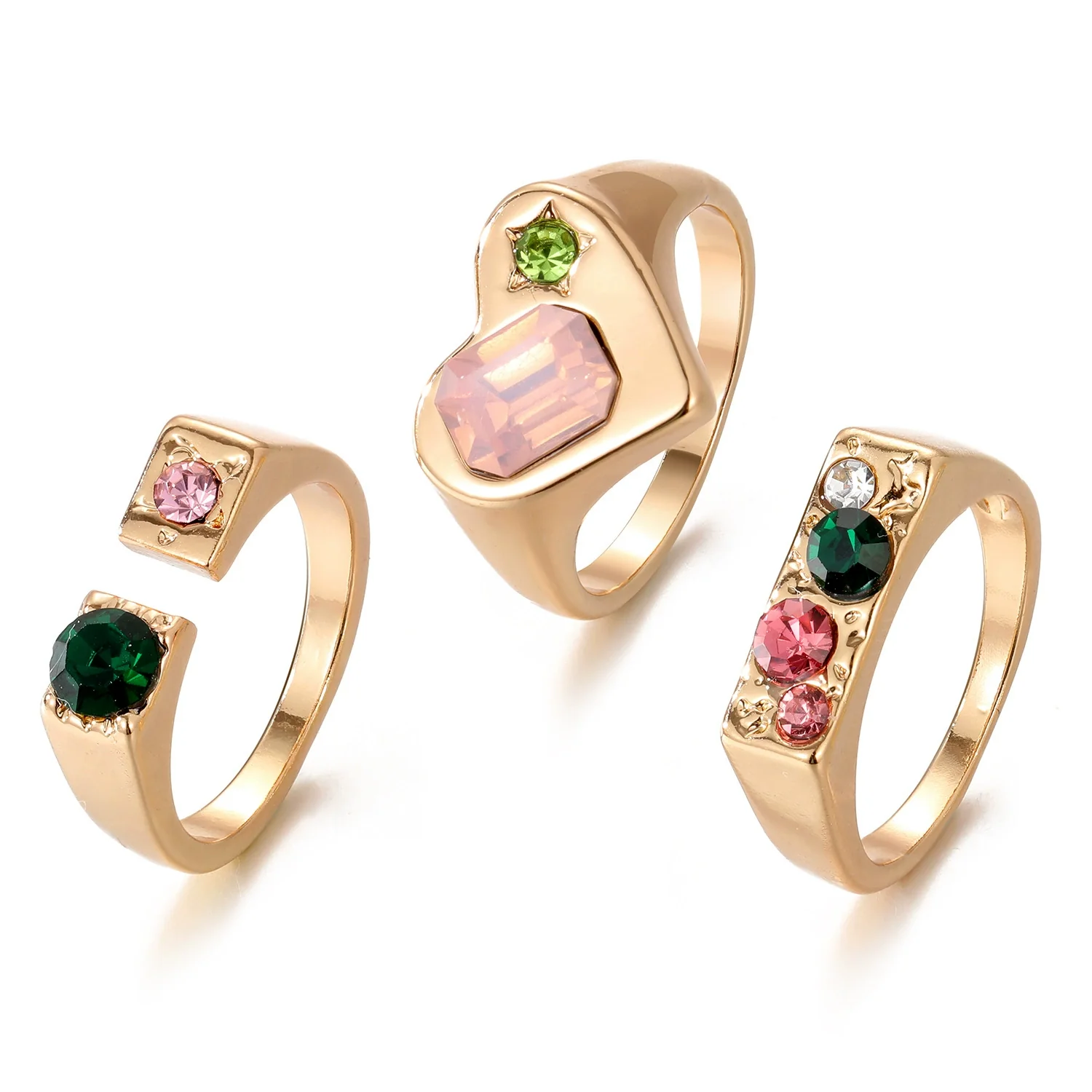 Alloy Retro Love Square Rhinestone Heart Diamond Ring Unisex - Image 5