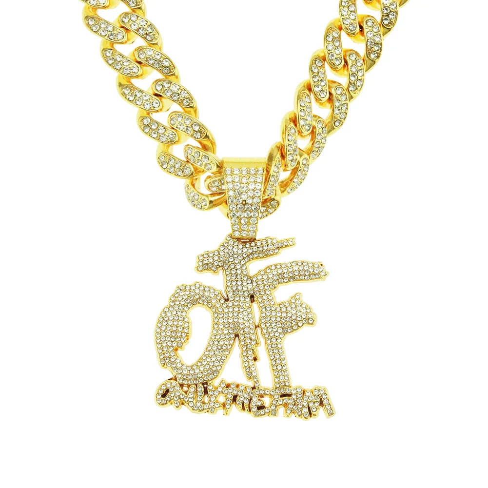 Alloy Rhinestone Diamond Alphabet Cuban Chain Men's Hiphop Pendant Necklace