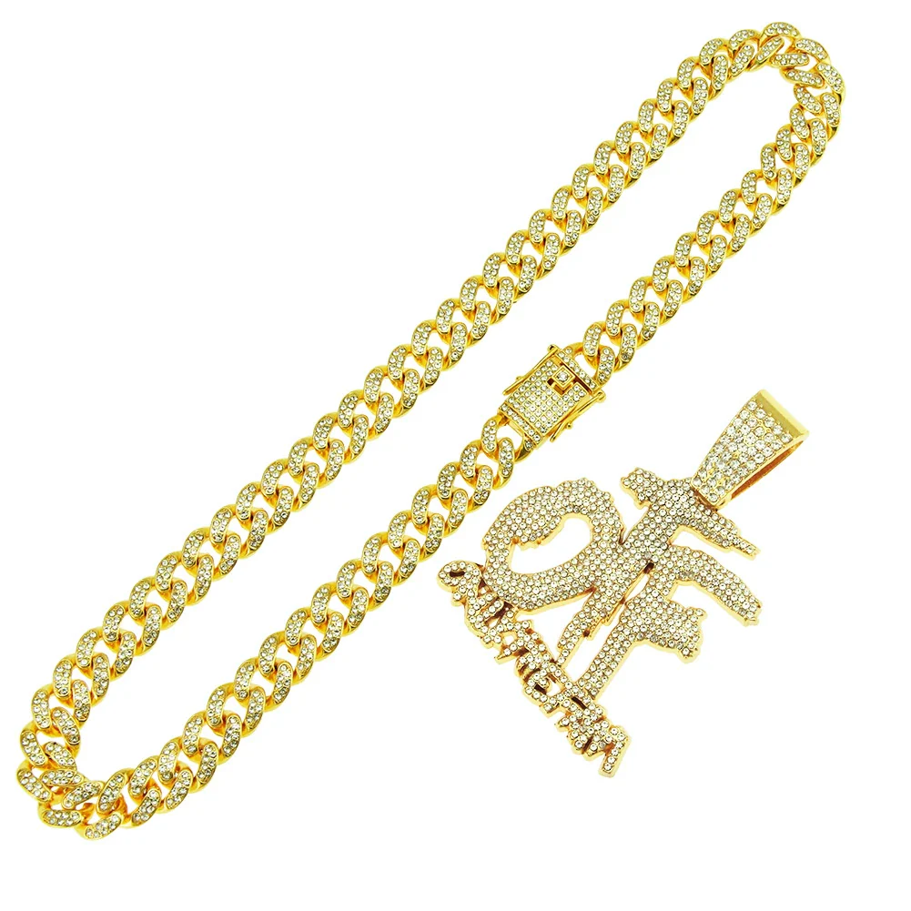 Alloy Rhinestone Diamond Alphabet Cuban Chain Men's Hiphop Pendant Necklace - Image 5