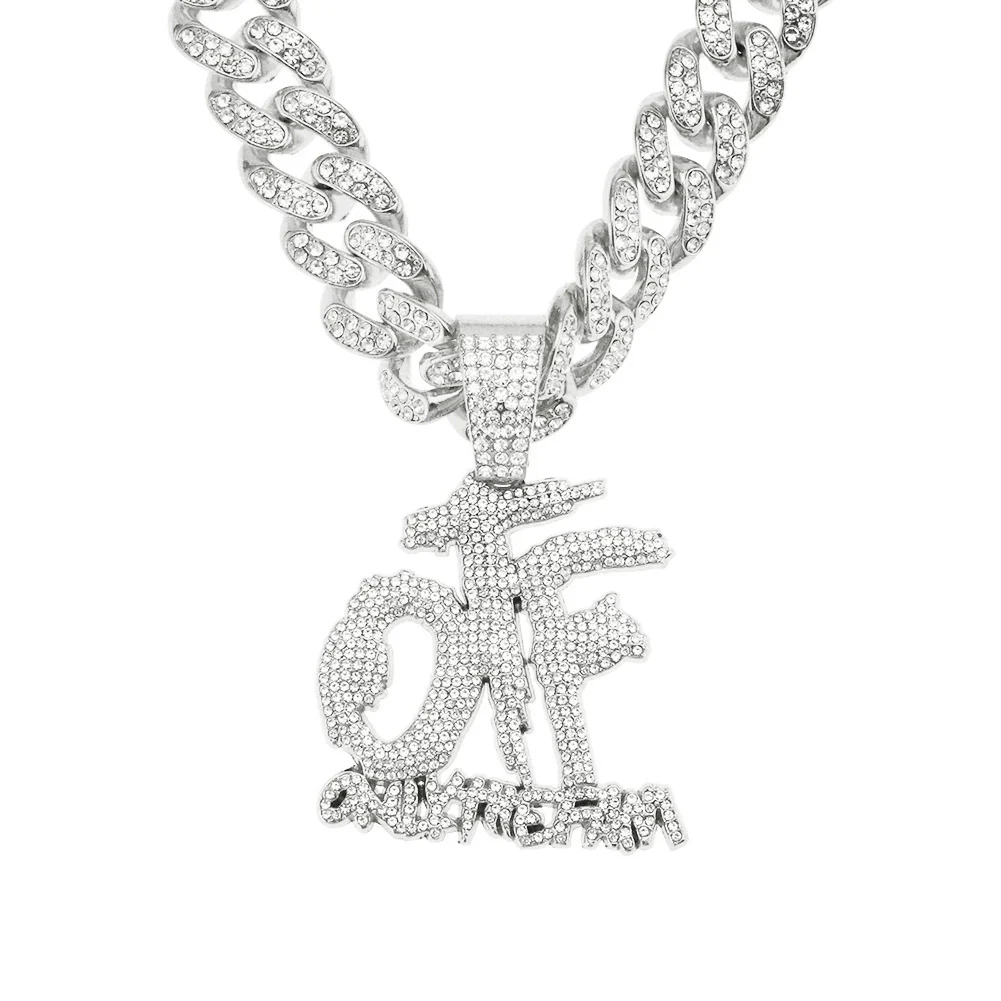 Alloy Rhinestone Diamond Alphabet Cuban Chain Men's Hiphop Pendant Necklace - Image 6