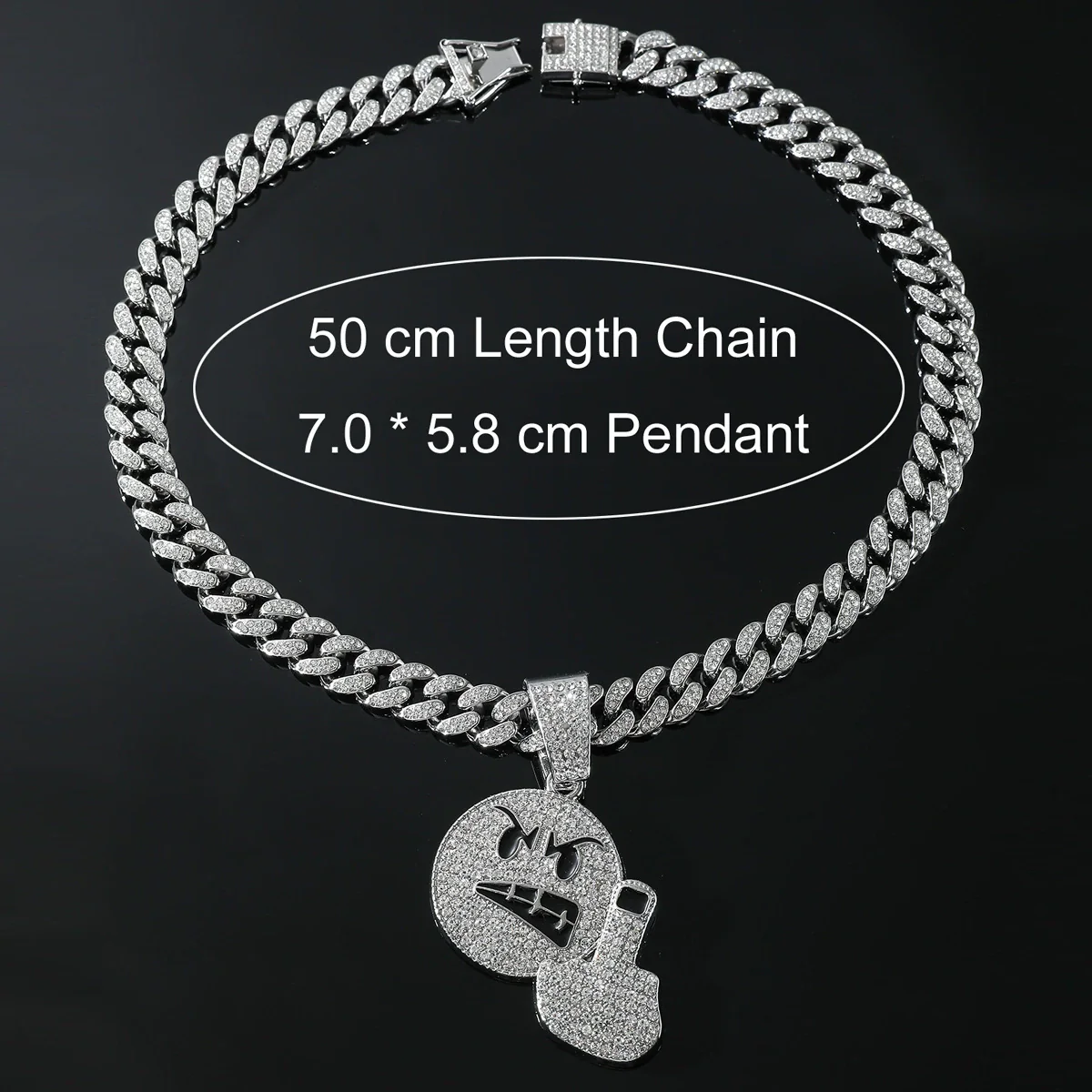 Alloy Rhinestone Diamond Emoji Anger Pendant Cuban Chain Hiphop Men's Necklace - Image 4