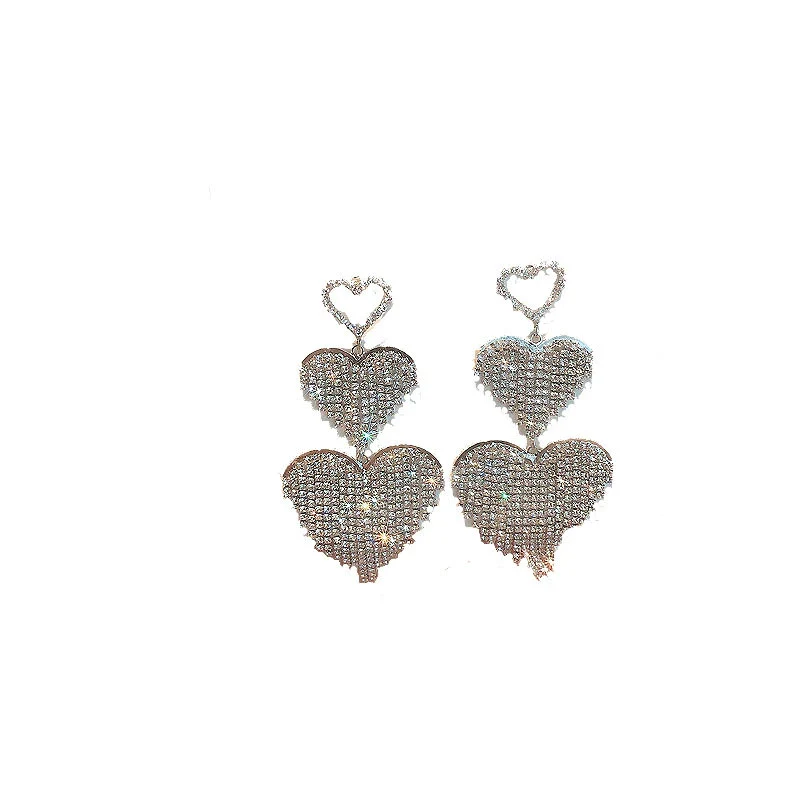 Alloy S925 Silver Rhinestone Tassel Peach Heart Long Earrings With Electroplating For Women - Image 5