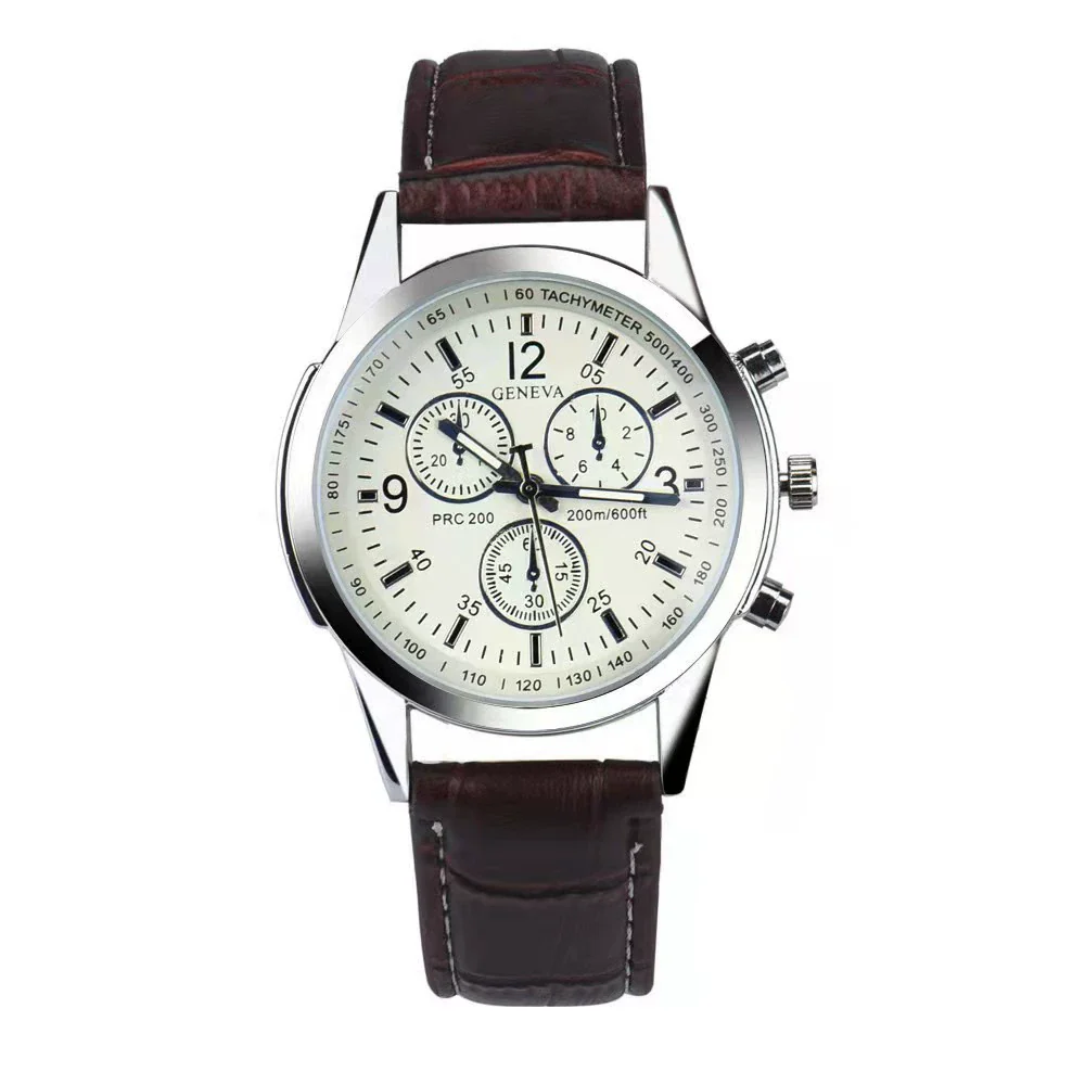 Alloy Shell Imitation Leather Strap Men's Leisure Quartz Watch With Round Dial And Blue Light Twopiece Set - Image 12