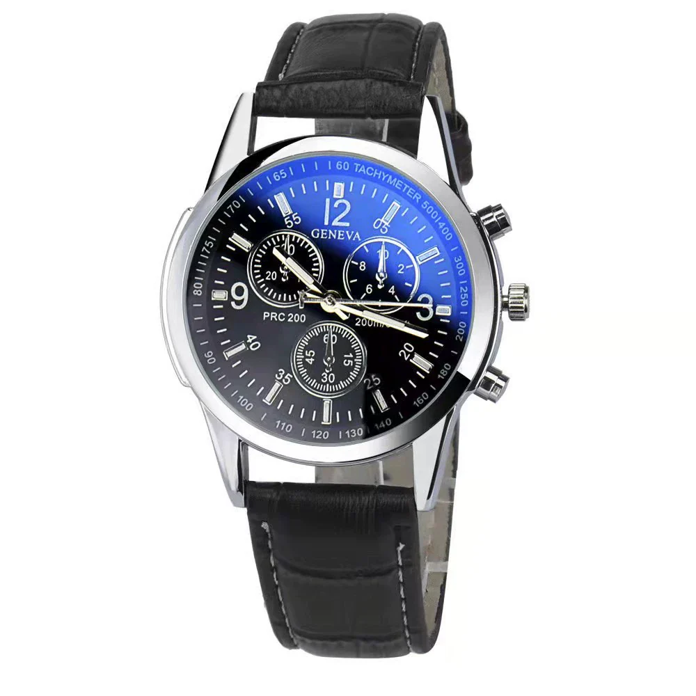 Alloy Shell Imitation Leather Strap Men's Leisure Quartz Watch With Round Dial And Blue Light Twopiece Set - Image 5