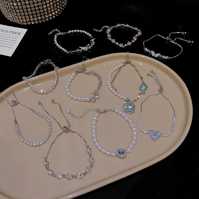 Alloy Silver Electroplated Heart Star Geometric Women's Bracelet With Zircon Pearl - Image 4