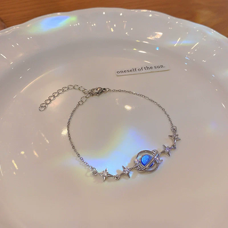 Alloy Silver Electroplated Heart Star Geometric Women's Bracelet With Zircon Pearl - Image 9