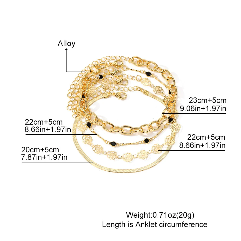 Alloy Snake Chain Flower Inlaid Artificial Gemstones And Semiprecious Stones Women's Anklet - Image 2