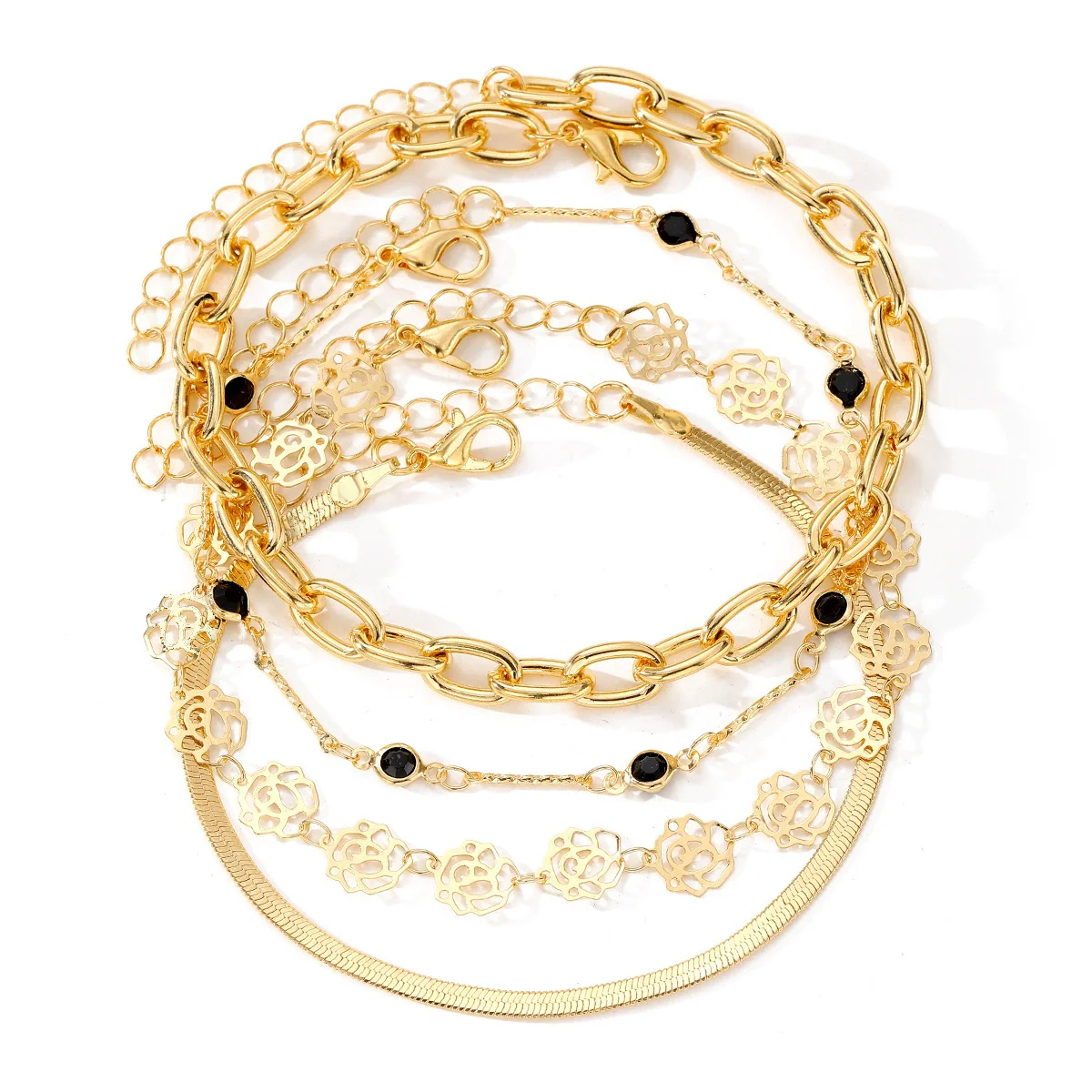 Alloy Snake Chain Flower Inlaid Artificial Gemstones And Semiprecious Stones Women's Anklet - Image 5