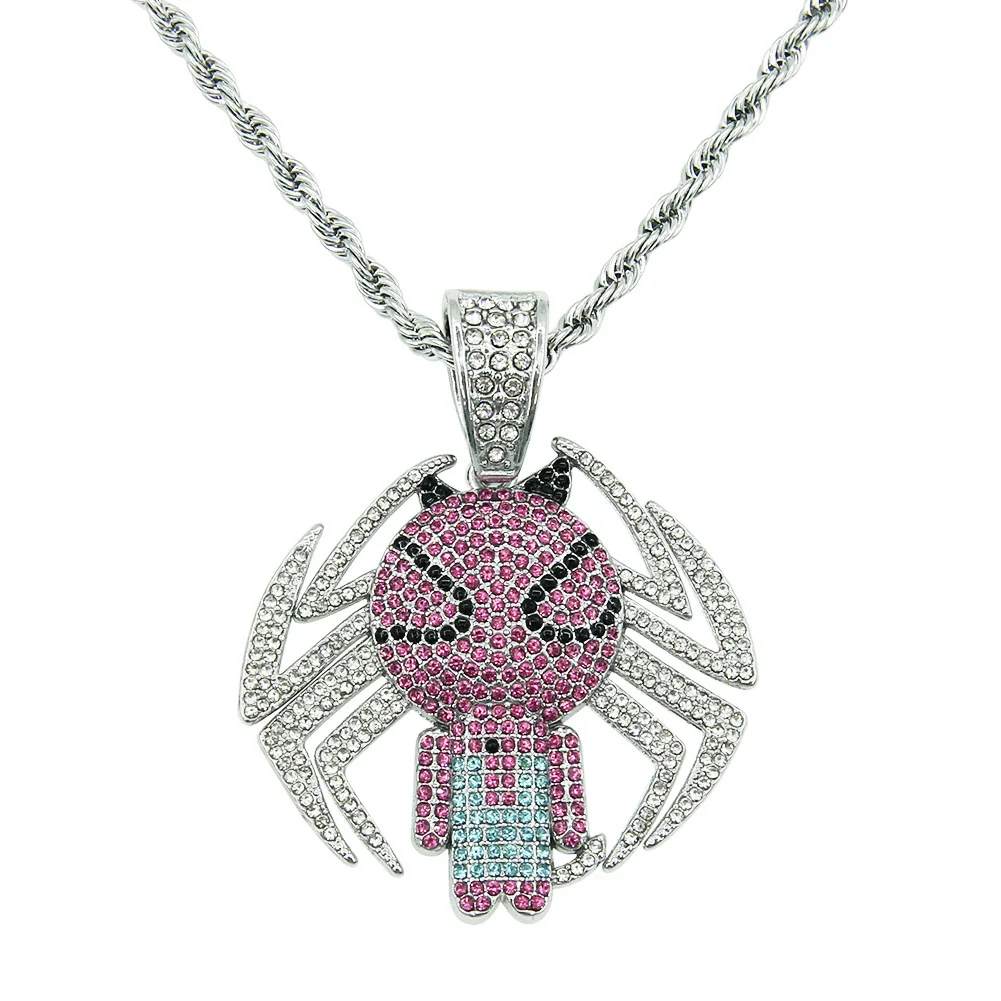 Alloy Spidershaped Diamond Pendant Necklace With Twist Chain Hiphop Style For Men And Women