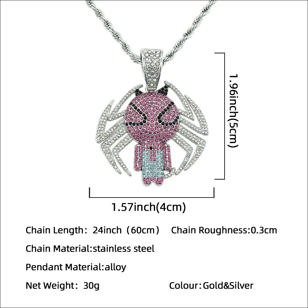 Alloy Spidershaped Diamond Pendant Necklace With Twist Chain Hiphop Style For Men And Women - Image 2