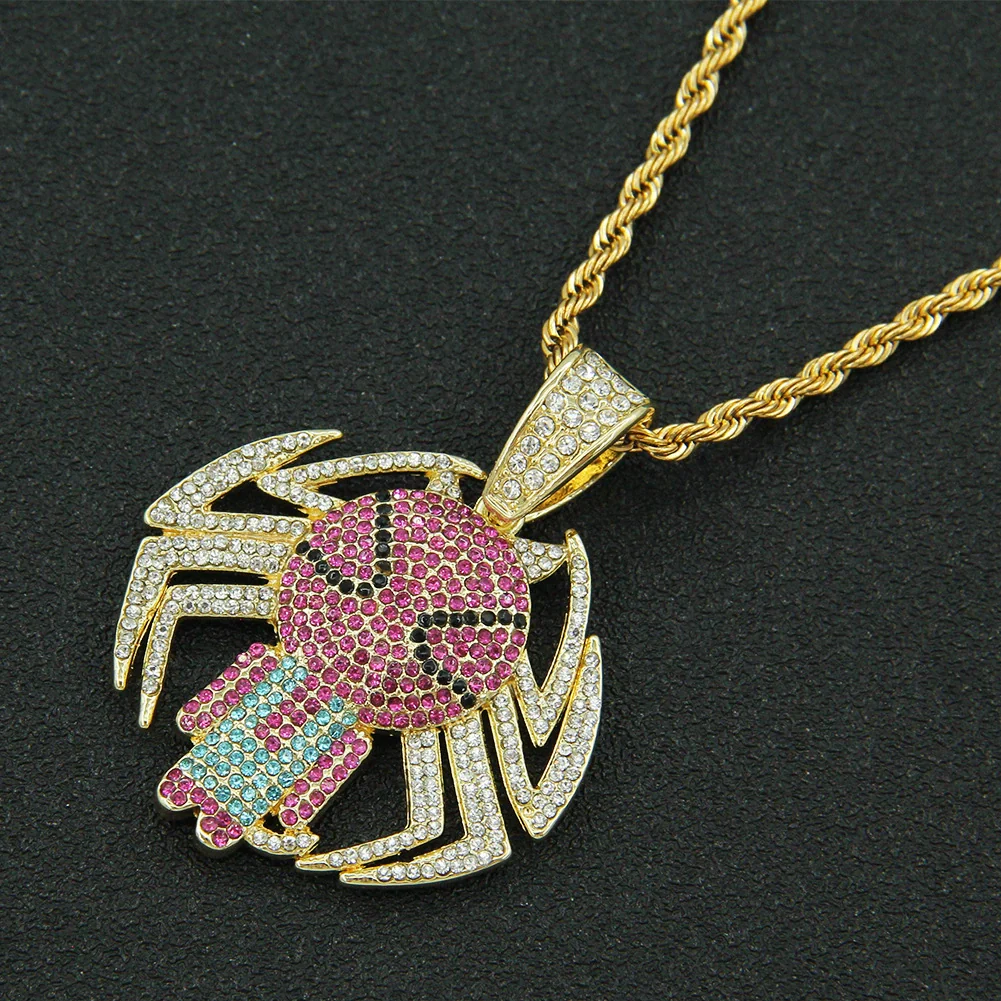 Alloy Spidershaped Diamond Pendant Necklace With Twist Chain Hiphop Style For Men And Women - Image 3