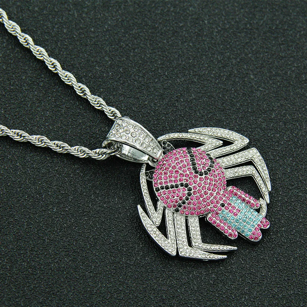 Alloy Spidershaped Diamond Pendant Necklace With Twist Chain Hiphop Style For Men And Women - Image 4