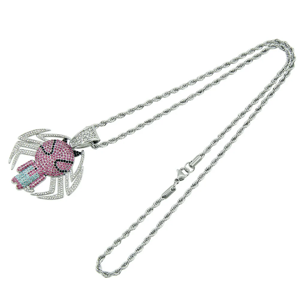Alloy Spidershaped Diamond Pendant Necklace With Twist Chain Hiphop Style For Men And Women - Image 5