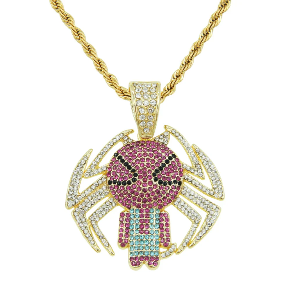 Alloy Spidershaped Diamond Pendant Necklace With Twist Chain Hiphop Style For Men And Women - Image 6