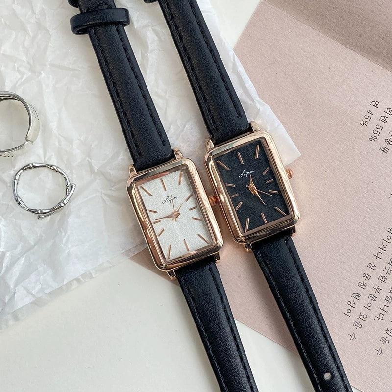 Alloy Square Retro Simple Quartz Watch For Female With Ordinary Glass Mirror And Leisure Style