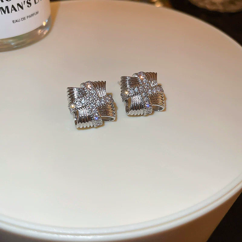 Alloy Square Women's Earrings With Real Gold Electroplating Light Luxury Fashion