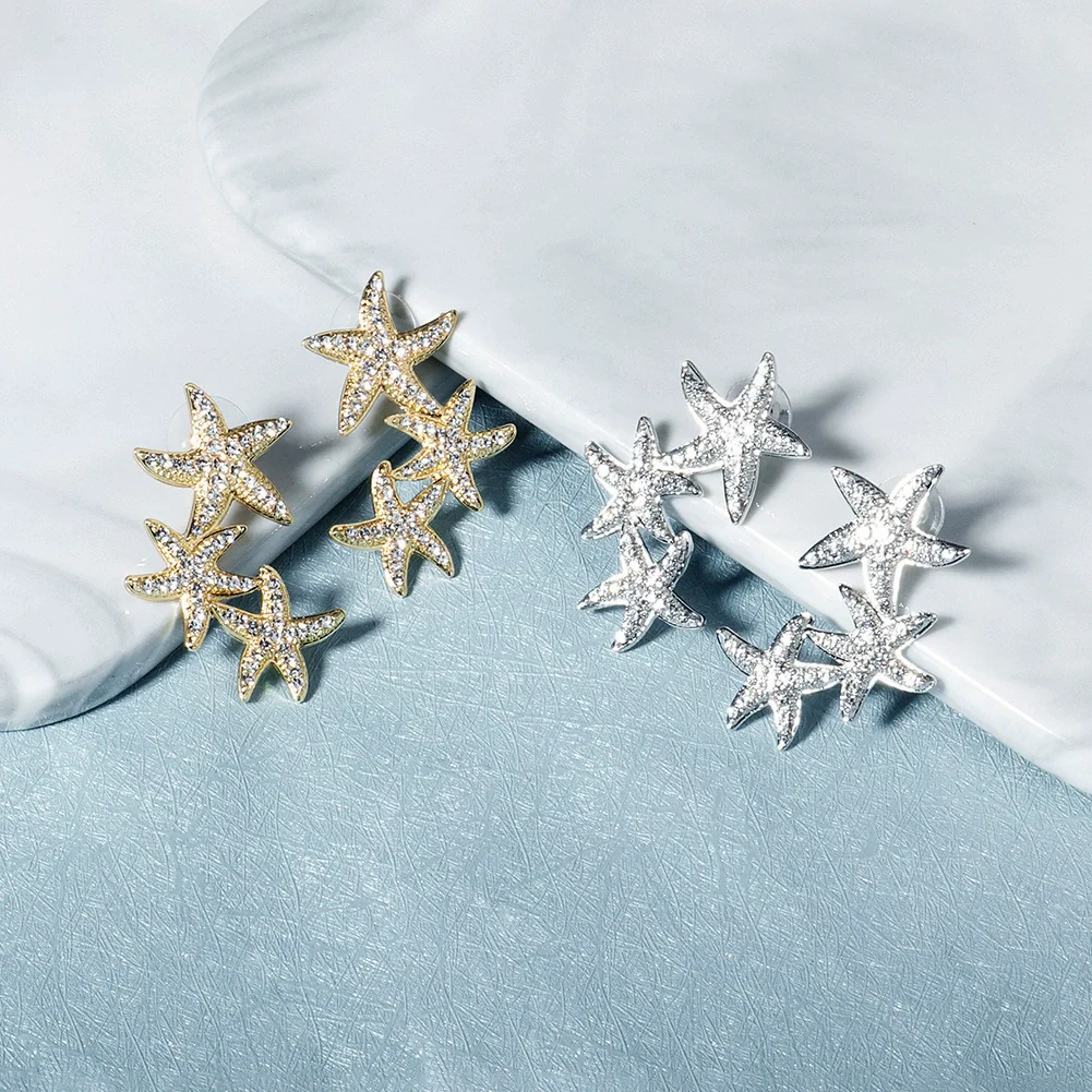 Alloy Starfish Diamond Earrings Trendy Jewelry For Women - Image 2