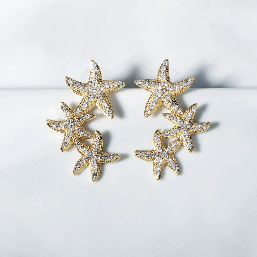 Alloy Starfish Diamond Earrings Trendy Jewelry For Women - Image 3