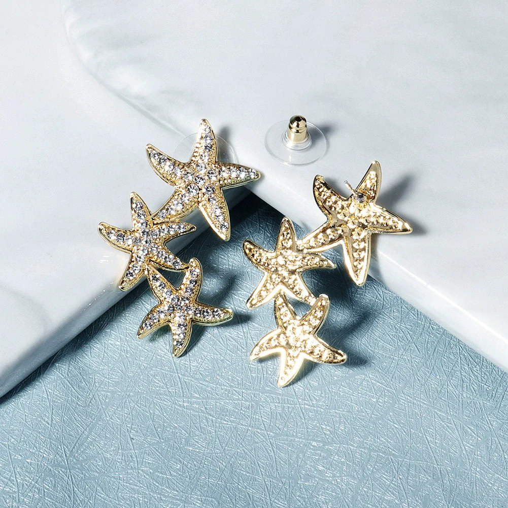 Alloy Starfish Diamond Earrings Trendy Jewelry For Women - Image 4