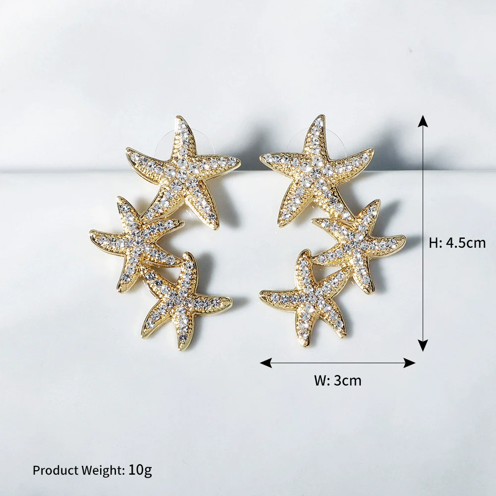 Alloy Starfish Diamond Earrings Trendy Jewelry For Women - Image 6