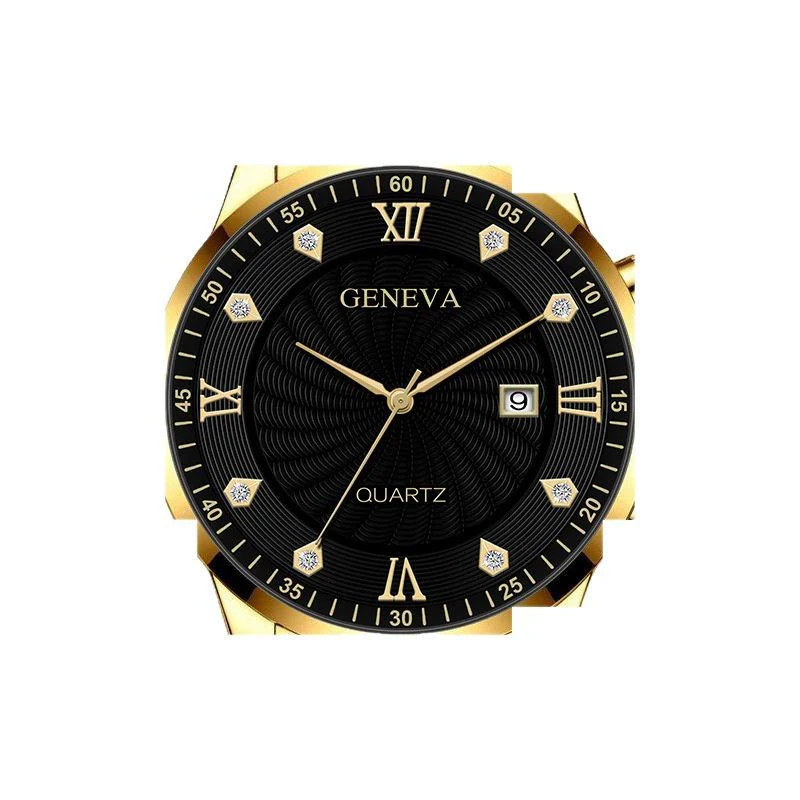 Alloy Steel Rhinestone Inlaid Men's Watch Bracelet Lion Jewelry Set With Horseshoe Buckle - Image 5