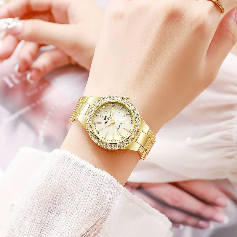 Alloy Steel Strip Quartz Women's Watch Diamondencrusted Fashion Elegant Round