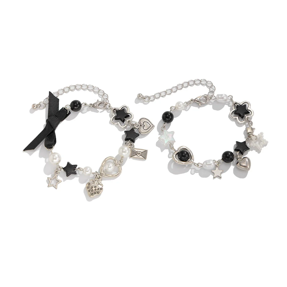 Alloy Sweet Cute Bear Bow Pendant Bracelet With Heart And Star Shapes And Electroplating - Image 5