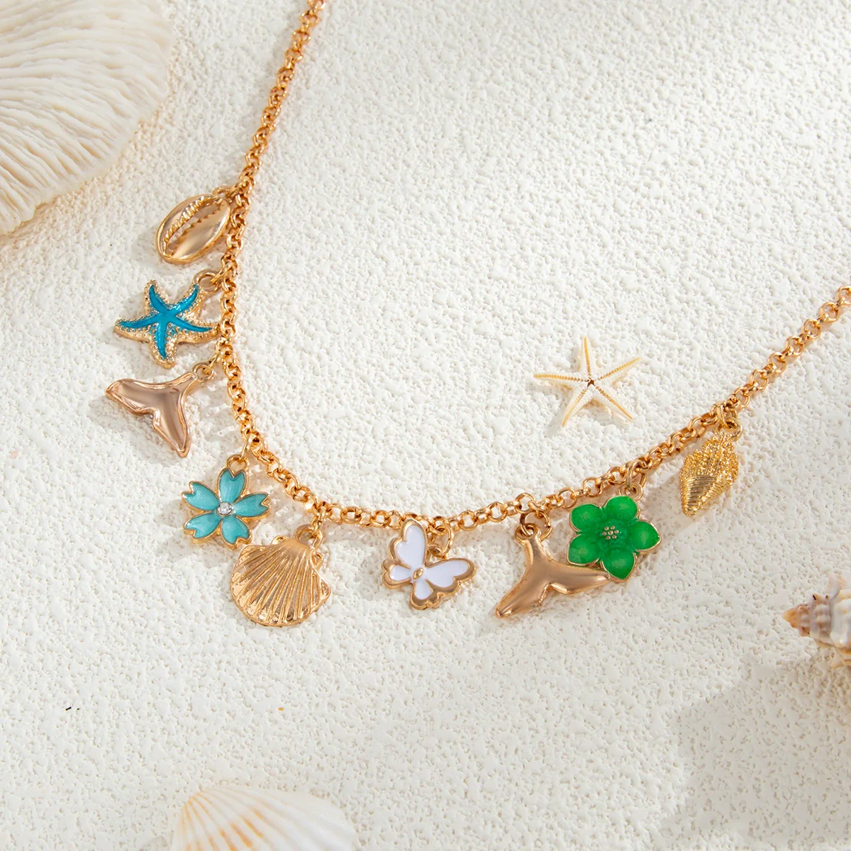 Alloy Waist Chain Bohemian Style Oil Drop Small Flower Starfish Scallop Shell Fish Tail - Image 4