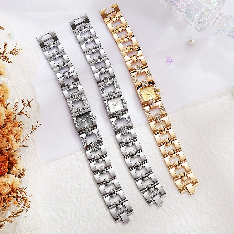 Alloy Women's Bracelet Watch Retro Style Square Strip Nailed Diamond Steel Band - Image 4