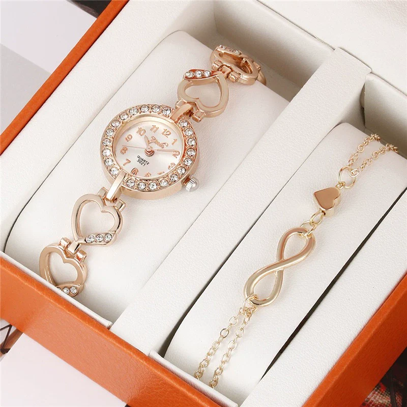 Alloy Women's Fashion Trend Bracelet Set And Diamond Quartz Watch With Round Dial - Image 6
