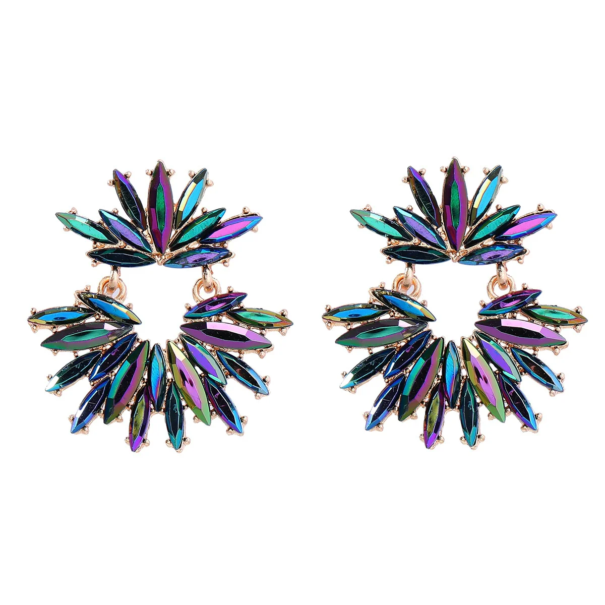 Alloy Women's Geometric Flower Diamond Earrings - Image 6