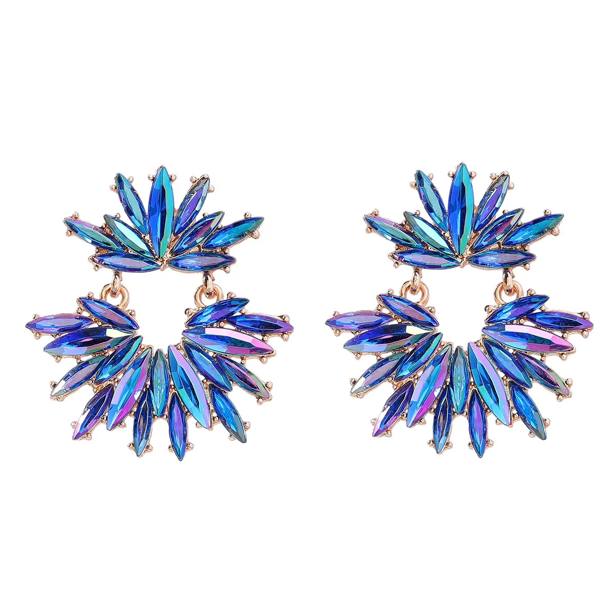 Alloy Women's Geometric Flower Diamond Earrings - Image 7