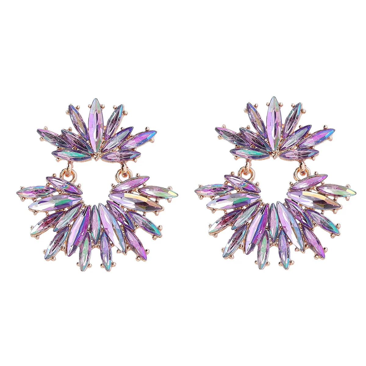 Alloy Women's Geometric Flower Diamond Earrings - Image 8