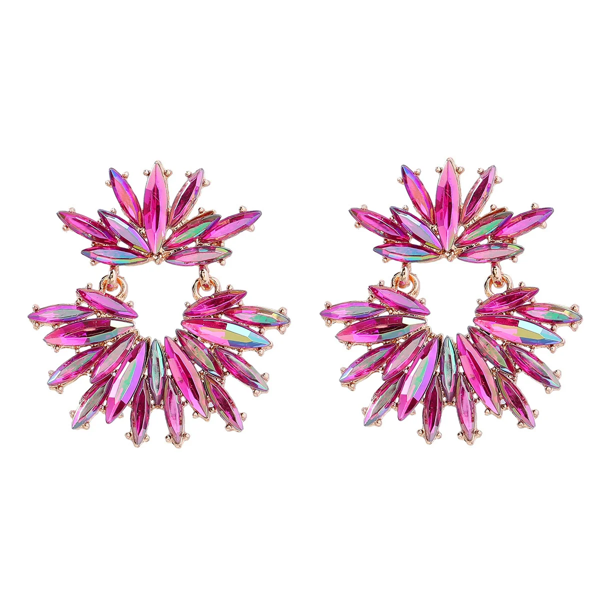 Alloy Women's Geometric Flower Diamond Earrings - Image 9