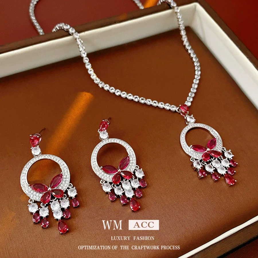 Alloy Zircon Butterfly Water Drop Earrings And Necklace Set Electroplated Highend Fashion Jewelry For Women