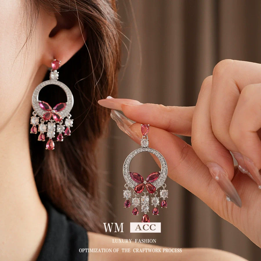 Alloy Zircon Butterfly Water Drop Earrings And Necklace Set Electroplated Highend Fashion Jewelry For Women - Image 4