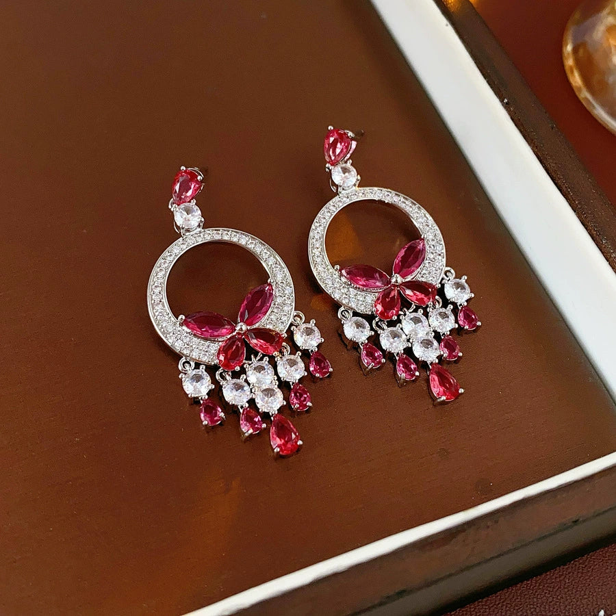 Alloy Zircon Butterfly Water Drop Earrings And Necklace Set Electroplated Highend Fashion Jewelry For Women - Image 6