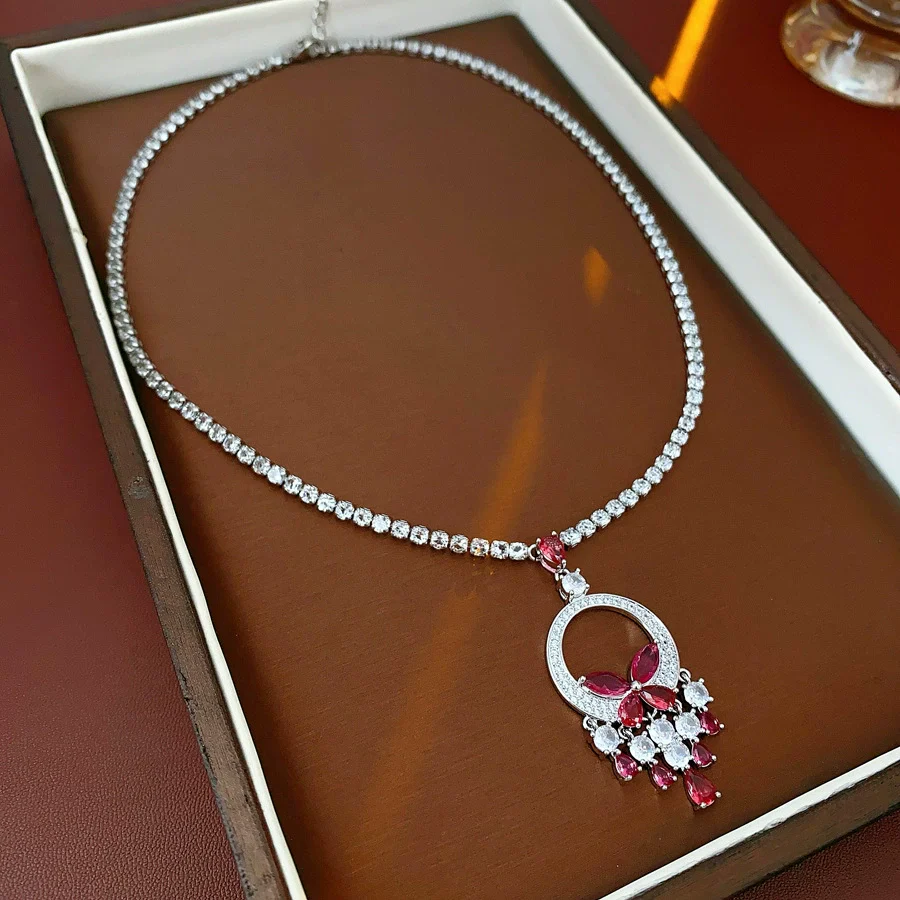 Alloy Zircon Butterfly Water Drop Earrings And Necklace Set Electroplated Highend Fashion Jewelry For Women - Image 7