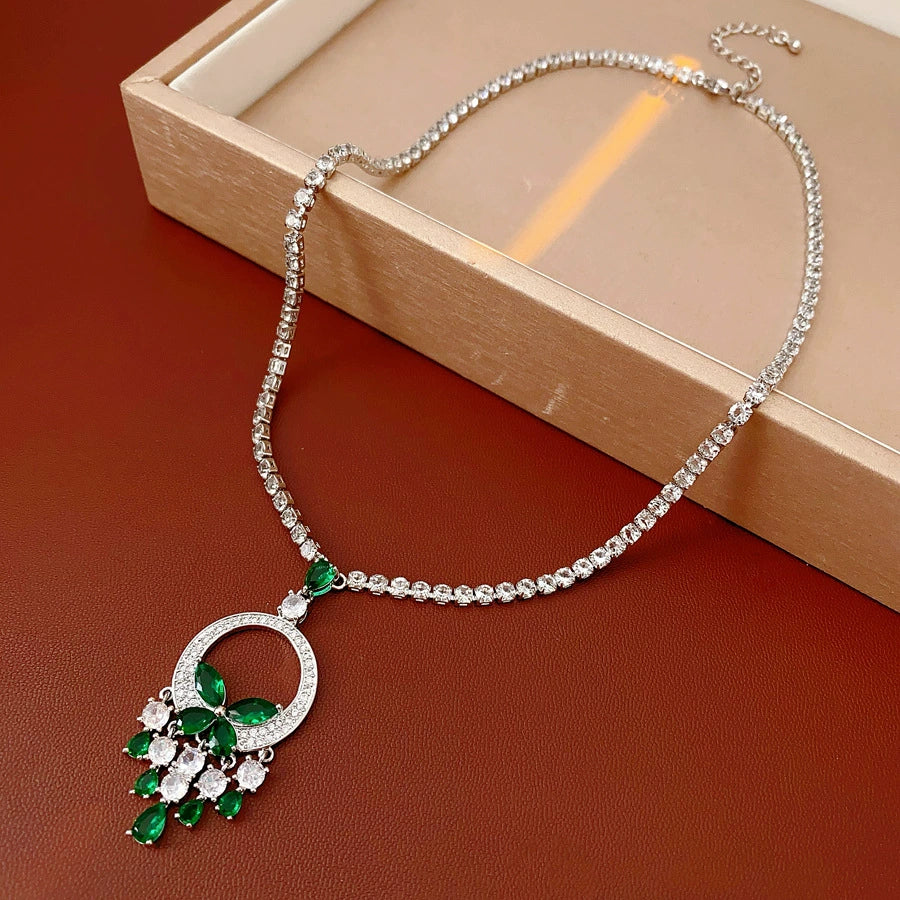 Alloy Zircon Butterfly Water Drop Earrings And Necklace Set Electroplated Highend Fashion Jewelry For Women - Image 9