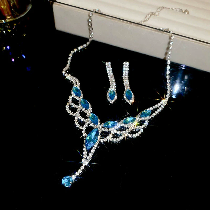 Alloy Zircon Inlaid Water Drop Earrings And Necklace Twopiece Women's Light Luxury Highend Jewelry - Image 10