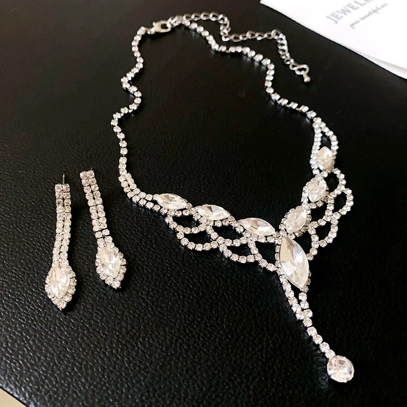 Alloy Zircon Inlaid Water Drop Earrings And Necklace Twopiece Women's Light Luxury Highend Jewelry - Image 12