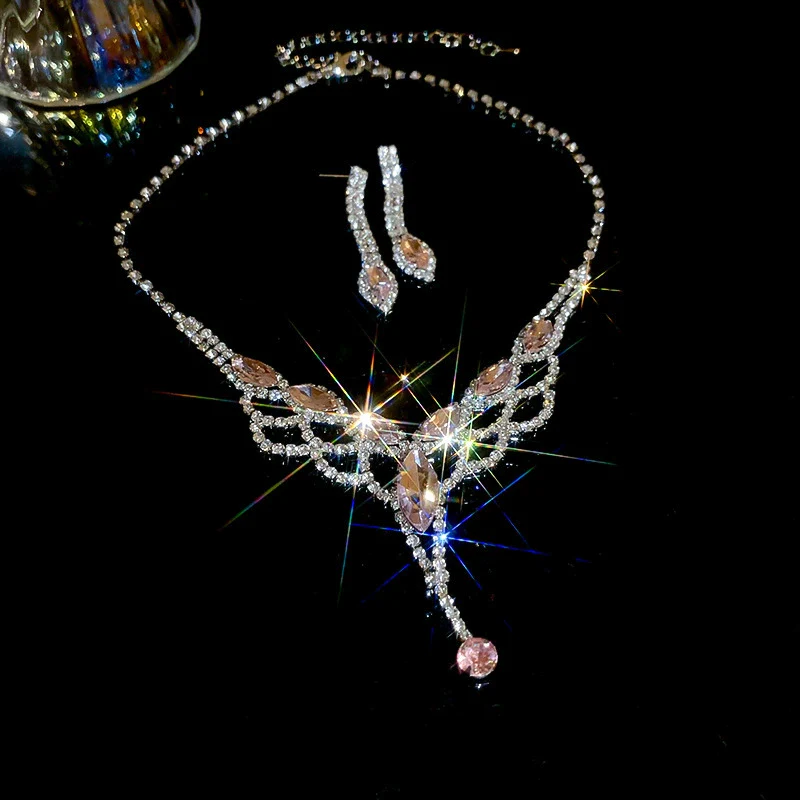 Alloy Zircon Inlaid Water Drop Earrings And Necklace Twopiece Women's Light Luxury Highend Jewelry - Image 9