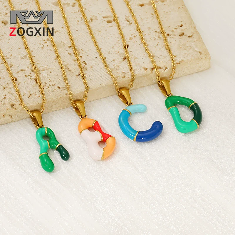 Alphabet 316L Stainless Steel Oil Drop Pendant Necklace Accessories For Women