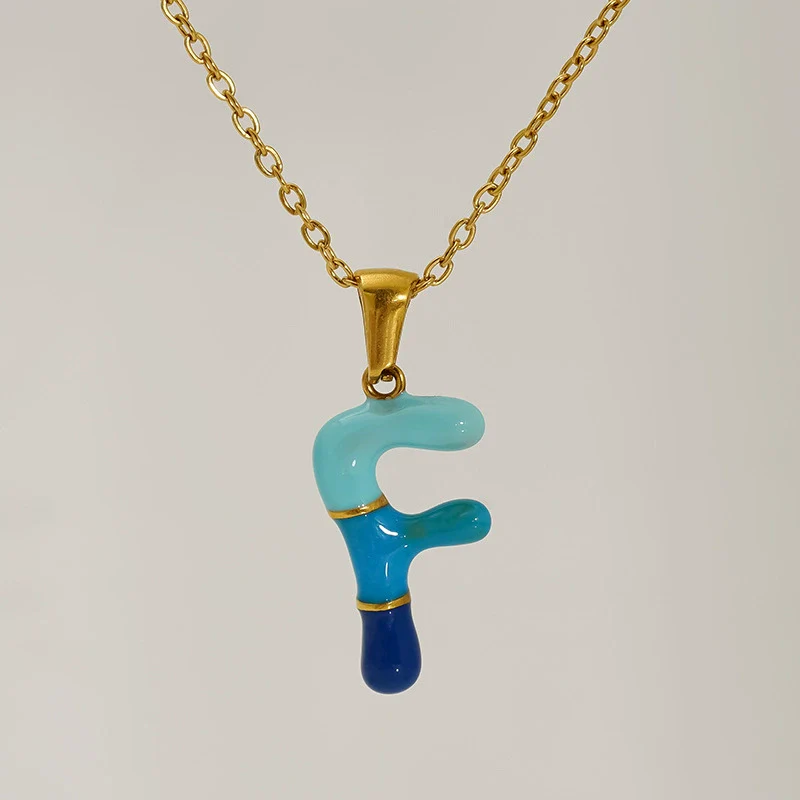 Alphabet 316L Stainless Steel Oil Drop Pendant Necklace Accessories For Women - Image 11