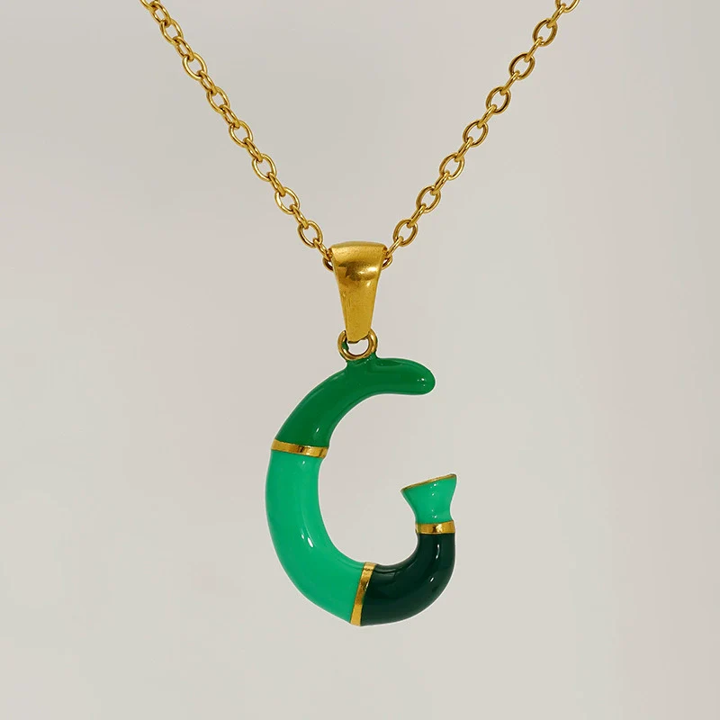 Alphabet 316L Stainless Steel Oil Drop Pendant Necklace Accessories For Women - Image 12