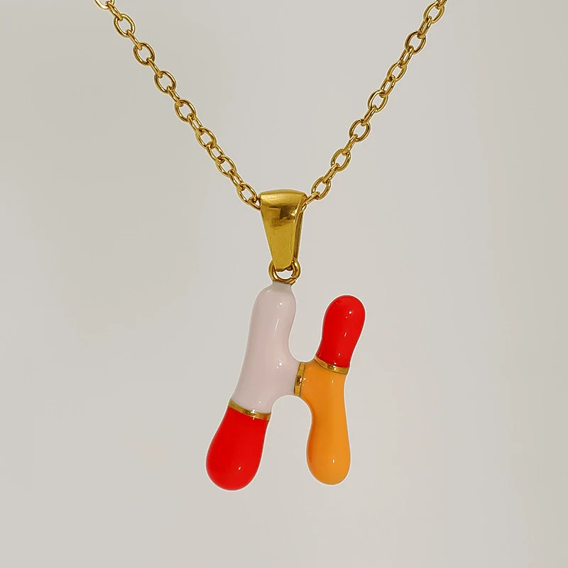 Alphabet 316L Stainless Steel Oil Drop Pendant Necklace Accessories For Women - Image 13