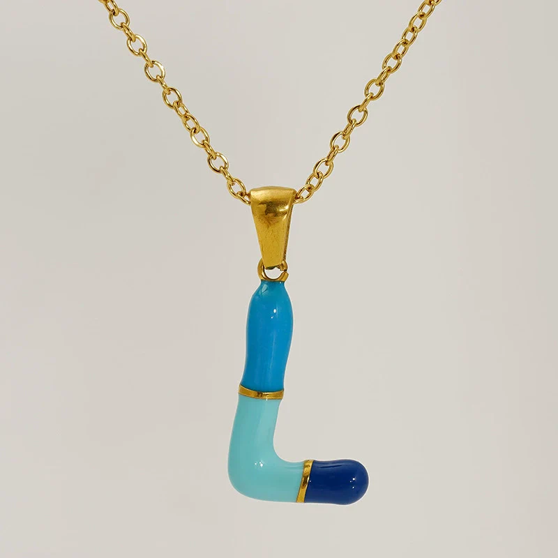 Alphabet 316L Stainless Steel Oil Drop Pendant Necklace Accessories For Women - Image 17