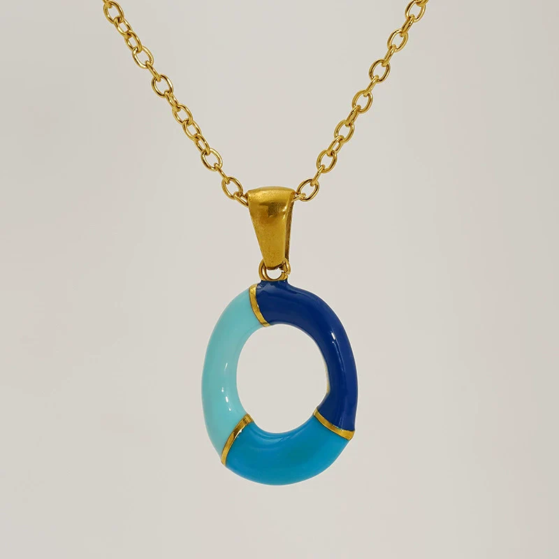 Alphabet 316L Stainless Steel Oil Drop Pendant Necklace Accessories For Women - Image 18